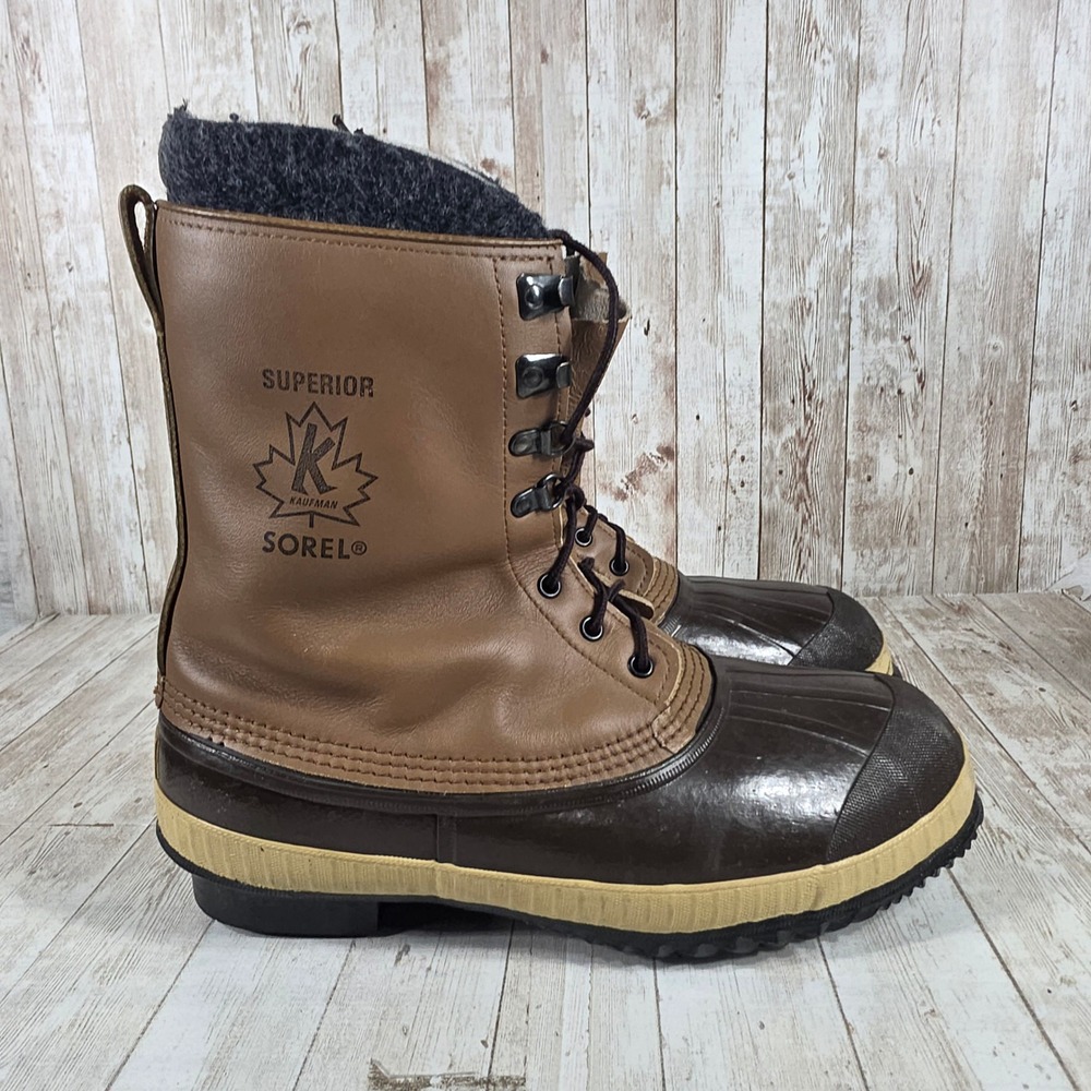 Sorel Superior Kaufman Vintage Mens 10 Winter Boots Brown‎ Leather Duck Boots